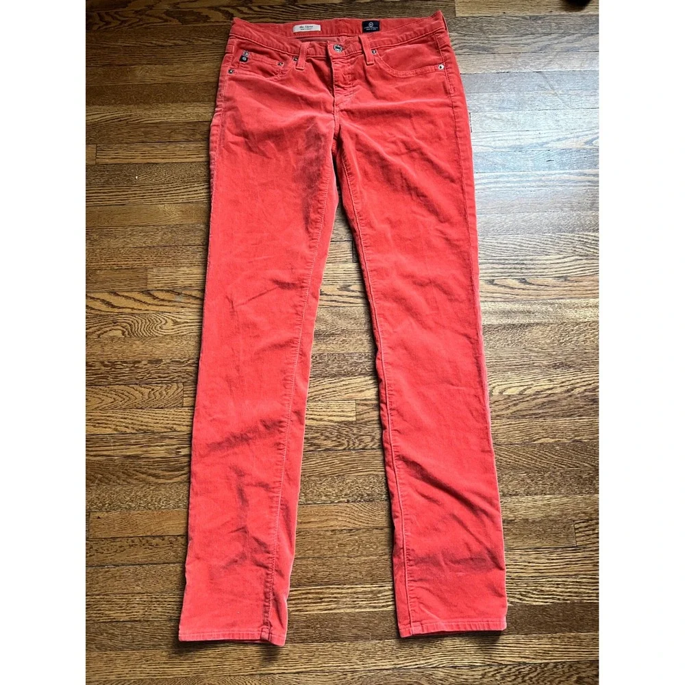 AG Adriano Goldschmied The Stevie Slim Straight Corduroy Pants Coral Red 29R